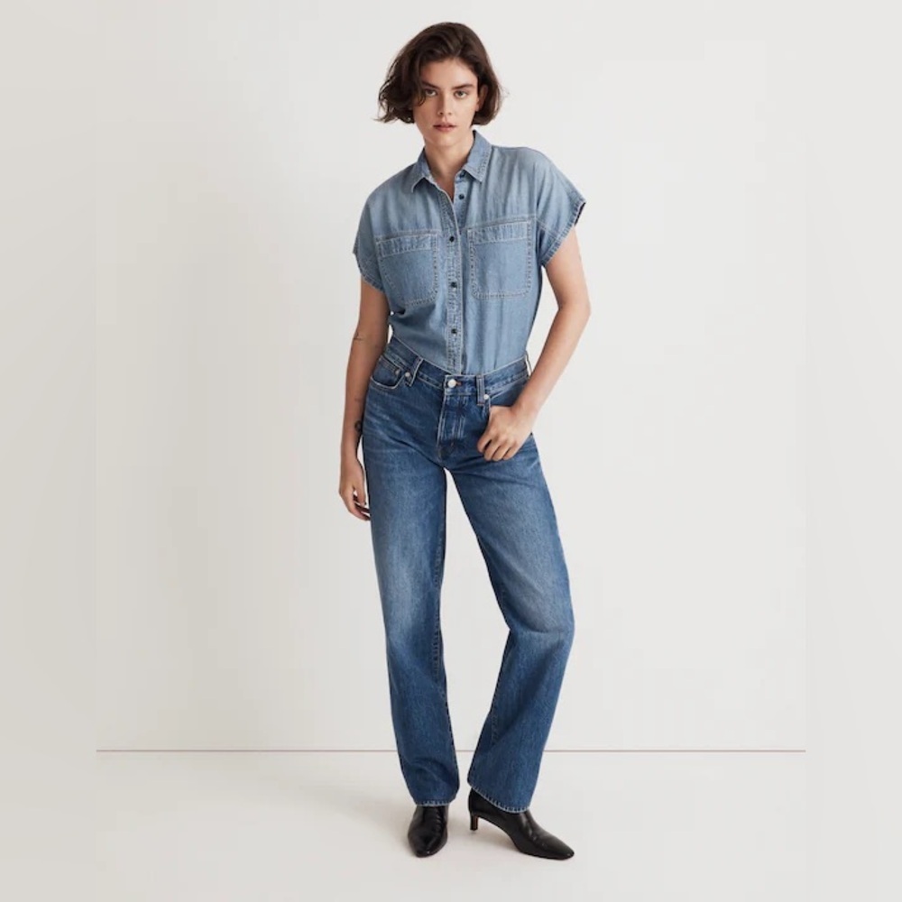 Madewell Denim Crop Button-Up Shirt in Mardell Wash